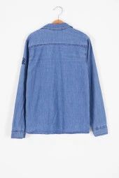 Mavi Şerit Yazılı Tişörtli Jean Gömlek Erkek Çocuk 2li Takım 17576 - 5