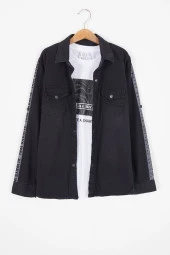 Siyah Shark Baskılı Jean Gömlekli T-shirt Erkek Çocuk 2li Takım 17574 - 1