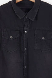 Siyah Shark Baskılı Jean Gömlekli T-shirt Erkek Çocuk 2li Takım 17574 - 4