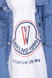 Mavi Logolu Tişörtlü Jean Gömlekli Erkek Çocuk 2li Takım 17570 - 2