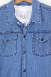 Mavi Logolu Tişörtlü Jean Gömlekli Erkek Çocuk 2li Takım 17570 - 3