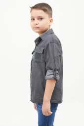 Füme Logolu Tişörtlü Jean Gömlekli Erkek Çocuk 2li Takım 17573 - 4