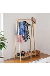Konfeksiyon Askılık Doğal Ahşap Ayaklı Elbise Askılığı GarRaf 125x86x38 Cm - 1