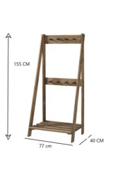 Kahverengi Doğal Ahşap Vestiyer Askılık Ayakkabılık 155x77x40 Cm - 2