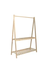 Doğal Ahşap Konfeksiyon Elbise Askılık Iki Raflı Ayaklı Askılık 148x106x38 Cm - 3
