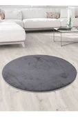 Yuvarlak Comfort Overloklu Antrasit Peluş Halı - 4