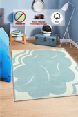 Çift Taraf Yıkanabilir Kaymaz Taban Bulut Temalı Mavi Dekoratif Çocuk Odası Halısı - 1