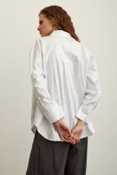 Pamuklu Çizgili Poplin Gömlek Beyaz thumbnail 6