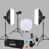 Godox E250 3'lü Paraflaş Set + Çekim Çadırı 50x50 cm - 1