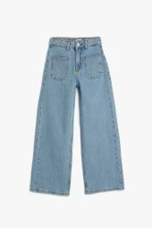 Koton Kız Çocuk İspanyol Paça Kot Pantolon Cep Detaylı Normal Bel - Flare Jean - 1