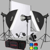Godox SK400 3'lü Paraflaş Set + Seyyar Fon Perde 3x3 Metre - 1