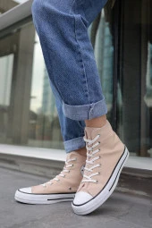 Tomiross Unısex Bej Garantili Ortopedik Keten Günlük Kullanım Bilekli Sneaker Ayakkabı LAKERS-8467 - 1