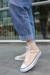 Tomiross Unısex Bej Garantili Ortopedik Keten Günlük Kullanım Bilekli Sneaker Ayakkabı LAKERS-8467 - 5