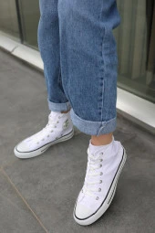 Tomiross Unısex Beyaz Garantili Ortopedik Keten Günlük Kullanım Bilekli Sneaker Ayakkabı LAKERS-8467 - 2