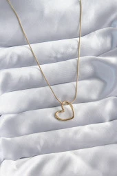316L Çelik Zincir Gold Renk Kalp Model Kadın Kolye thumbnail 1