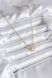 316L Çelik Gold Renk Zirkon Taşlı Boynuz Model Kadın Kolye thumbnail 2