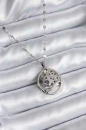 316L Çelik Gümüş Renk Zirkon Taşlı Puma Model Kadın Kolye thumbnail 1