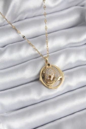 316L Çelik Gold Renk Zirkon Taşlı Puma Model Kadın Kolye thumbnail 1