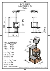 Patihomes XL Katlı Kedi Tırmalama ve Oyun Evi -Kedi Tırmalama Tahtası - 5
