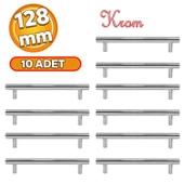 10 Adet Gül Boylu Mobilya Mutfak Dolap Çekmece Dolabı Metal Kulpu Kulbu Kulpları Parlak Krom 128 Mm - 1