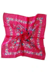 Fuşya Yazma, Yemeni, Tülbent, 100x100cm, Kenarları Kroşetalı, Tamamen Pamuklu, Terletmez - 1