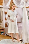 Cossy by Aqua 24173 Ekru Dantel Detaylı Lohusa Sabahlık - 1