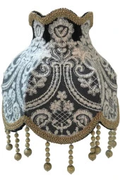 Kadife Fransız Ekru Dantel Süsleme Füme-Gri ABAJUR - 2