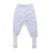 Unisex Bebek Sade Gri Kadife Kendinden Çoraplı Tek Alt - 1