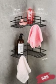Yapışkanlı Ömür Boyu Paslanmaz Banyo Köşeliği Rafı Banyo Düzenleyici Şampuanlık Raf  2 ADET Siyah - 3
