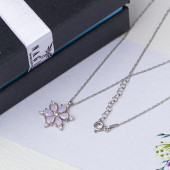 Pembe Zirkon Taşlı Lotus Çiçeği Model 925 Ayar Gümüş Kadın Kolye - 2