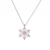 Pembe Zirkon Taşlı Lotus Çiçeği Model 925 Ayar Gümüş Kadın Kolye - 3