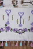 6 lı Kalp Çiçek Nakışlı Mutfak Havlusu Püsküllü Hediyelik Çeyizlik Kalpli Mutfak Havlu Takımı 30 x 50 Cm - 4