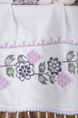 6 lı Kanaviçe Çiçek Nakışlı El Yüz Havlu Seti Püsküllü Hediyelik Çeyizlik El Yüz Havlu Takımı 50 x 90 Cm - 4