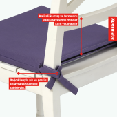 XPERMATE Sandalye Minderi Su İtici, UV-Güneş Dayanımı 40x40x4 Cm Sünger, Fermuar, Bağcıklı Mor - 3