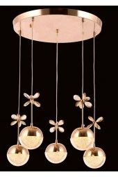 Sıla Modern Gold 5li Sarkıt Kristal Toplu Kelebekli Led Avize - 1