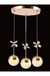 Sıla Modern Gold 3lü Sarkıt Kristal Toplu Kelebekli Led Avize - 1