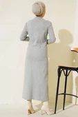 Etek Düğmeli Fitilli Elbise Gri thumbnail 3