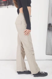 Bej Ayarlanabilir Yüksek Bel Kız Çocuk Paraşüt Pantolon 17588 - 4