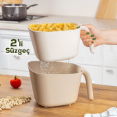 Porsima G-576 2 Parça Plastik Süzgeç Çok Amaçlı Makarna Meyve Sebze Pirinç Yıkama Süzgeci Bej Beyaz - 2