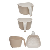 Porsima G-576 2 Parça Plastik Süzgeç Çok Amaçlı Makarna Meyve Sebze Pirinç Yıkama Süzgeci Bej Beyaz - 3