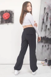 Siyah Ayarlanabilir Yüksek Bel Kız Çocuk Paraşüt Pantolon 17587 - 5