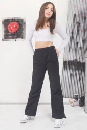 Siyah Ayarlanabilir Yüksek Bel Kız Çocuk Paraşüt Pantolon 17587 - 1