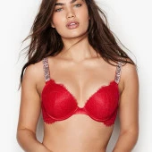 Victorias Secret Push-Up Kırmızı Shine Strap Dantelli Sütyen - 1