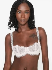 Victorias Secret Beyaz Shine Strap Dantelli Sütyen - 3