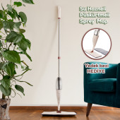 Porsima 13279 Deterjan Hazneli 360 Derece Dönebilen Sprey Mop Yedek Bezli Temizlik Paspası - Krem - 1