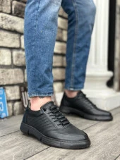 BA0326 İçi Dışı Hakiki Deri Gizli Bağcık Rahat Taban Siyah Casual Erkek Ayakkabı - 1