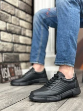 BA0326 İçi Dışı Hakiki Deri Gizli Bağcık Rahat Taban Siyah Casual Erkek Ayakkabı - 2