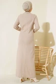 Etek Düğmeli Fitilli Elbise Bej thumbnail 3