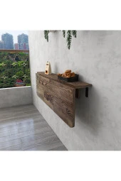 45x70 cm Balkon İçin Masif Ahşap oval köşeli Duvara Monte Kırma Katlanır sabit Raflı Masa - 2