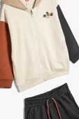 Koton Erkek Bebek Kapşonlu Fermuarlı Sweatshirt ve Şort Set Pamuklu - 3